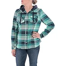 Legendary Whitetails Women's Lumber Jane Hooded Flannel Shirt, Frozen River Plaid, Medium