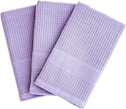 Luzia Premium Purple Kitchen Towels; Stylish and Absorbent - Waffle Weave Dish Towels Turkish Cotton – Set of Three, Lavender