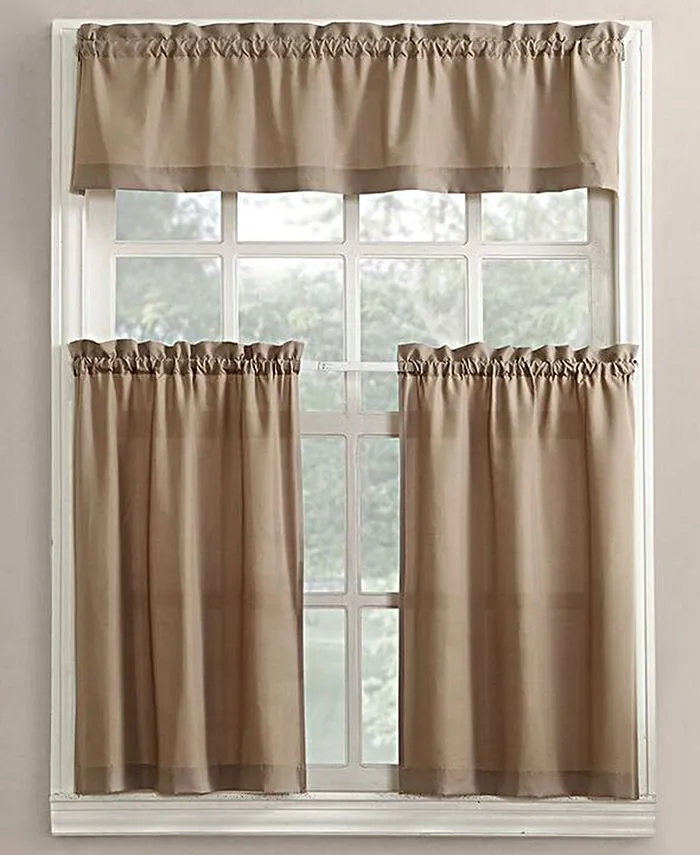 No. 918 Martine Microfiber Semi-Sheer Rod Pocket Kitchen Curtain Valance and Tiers Set - Navy Blue