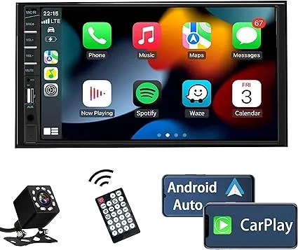 Double Din Car Stereo Compatible with Apple Carplay and Android Auto, Car Radio with 7 Inch HD Touchscreen, Bluetooth, Backup Camera Car Audio Receiver, Support Mirror Link, Subwoofer, USB/AUX, FM