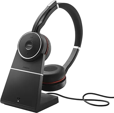 Jabra Evolve 75 SE Stereo Wireless Headset - Bluetooth Headset with Noise-Cancelling Mic, Active Noise Cancellation and Charging Stand - MS Teams Certified, Works with All Other Platforms - Black