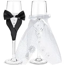 Sparkle and Bash Bride and Groom Wedding Toasting Glasses