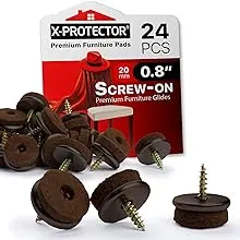 Screw-On Felt Furniture Pads X-Protector 24 PCS - 0.8” Chair Leg Floor Protectors for Hardwood Floors - Premium Chair Glides - Brown Floor Protectors for Chairs - The Best Furniture Sliders!