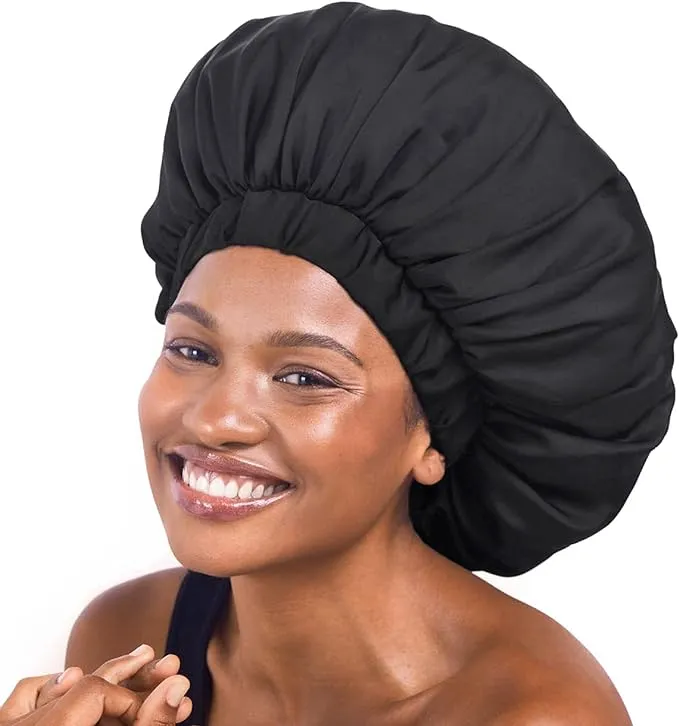 Kitsch XL Satin Bonnet for Sleeping - Jumbo Softer Than Silk Bonnet for Sleeping | Satin Hair Wrap for Sleeping | Satin Sleep Cap & Hair Cap | Sleeping Bonnets for Women (Black)