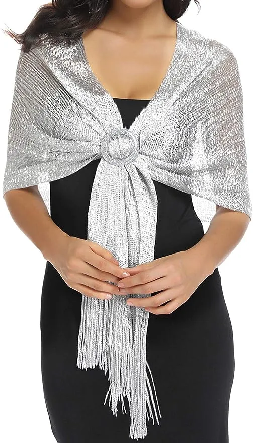 Rheane Sparkling Metallic Shawls and Wraps with Buckle for Evening Party Dresses Wedding Party