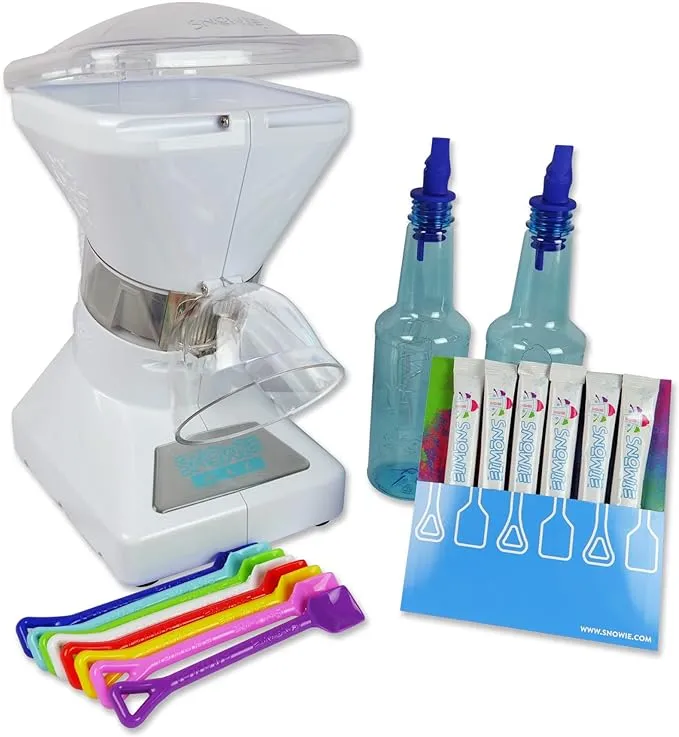 SNOWIE - Little Snowie Max Snow Cone Machine - Premium Shaved Ice Maker, With Powder Sticks Syrup Mix, 6-Stick Kit, White