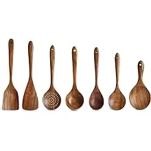 Messon Handmade Natural Teak Wooden Cooking Spoons and Spatula for Nonstick Cookware