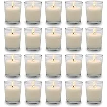 UNICY Set of 20 White Votive Candles Clear Glass Filled Unscented Soy Wax Candle for Home Spa Weddings Birthday Holidays Party and DIY,White