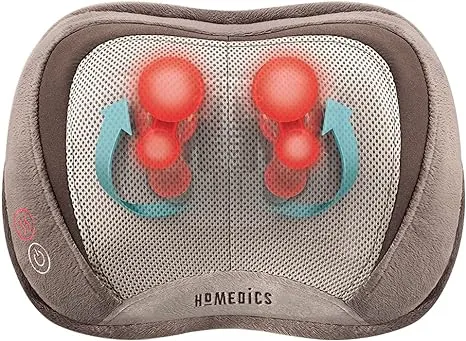 Homedics Back and Neck Massager, Portable Shiatsu All Body Massage Pillow with Heat, Targets Upper and Lower Back, Neck and Shoulders. Lightweight for Travel