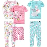 Simple Joys by Carter's Girls' 6-Piece Snug-Fit Cotton Pajama Set, Blue Bunny/Pink Dots/White Forest Animals, 8Simple Joys by Carter's Girls' 6-Piece Snug-Fit Cotton Pajama Set, Blue Bunny/Pink Dots/White Forest Animals, 8