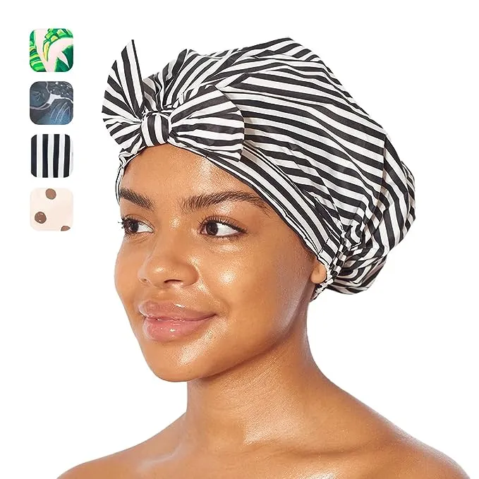 Kitsch Luxury Shower Cap for Women - Reusable Shower Cap for Long Hair with Non Slip Silicon Grip | Waterproof Hair Cap for Shower with One Size Fits Most | Hair Cover for Shower (Palm Leaves)