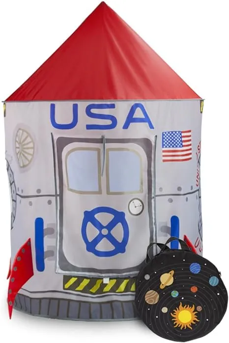 Imagination Generation Space Adventure Roarin' Rocket Play Tent with Milky Way Storage Bag - Indoor/Outdoor Children's Astronaut Spaceship Playhouse, Great for Ball Pit Balls and Pretend Play