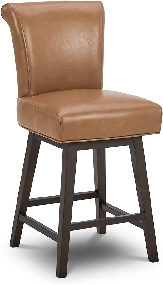 Chita 26 inch Swivel Upholstered Faux Leather Barstool, Saddle Brown