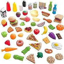 KidKraft 65-Piece Plastic Play Food Set for Play Kitchens, Fruits, Veggies, Sweets, Drinks and More, Gift for Ages 3+