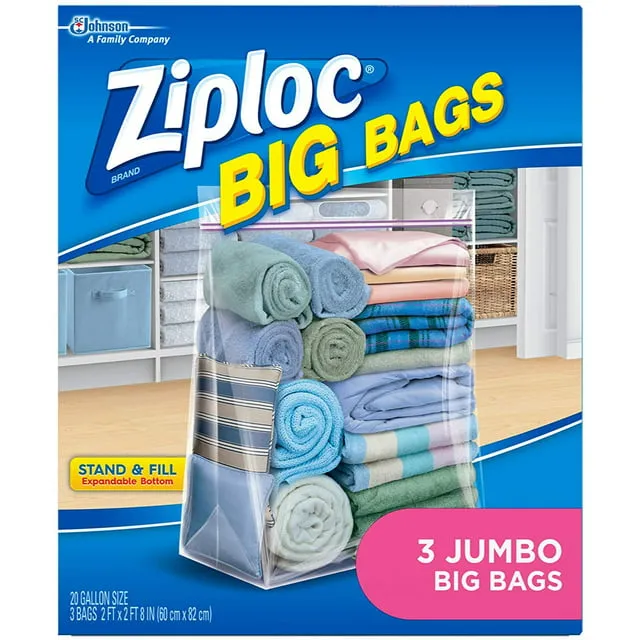 Ziploc Big Bag Double Zipper Jumbo Big Bags, 3 Count