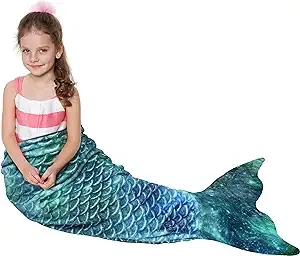 Catalonia Kids Mermaid Tail Blanket, Super Soft Plush Flannel Kids, Galaxy 