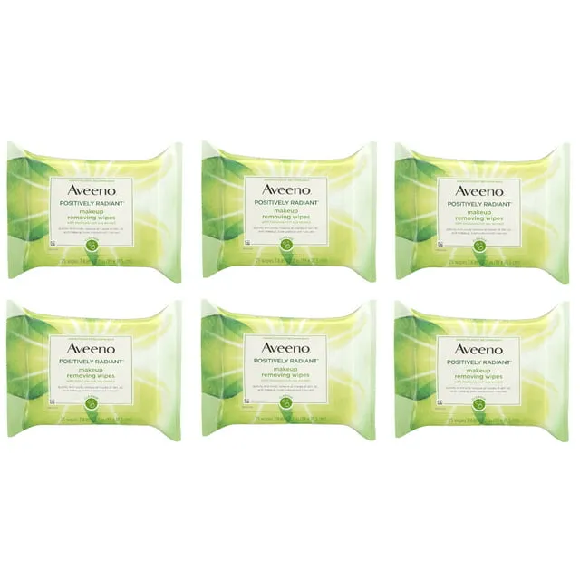 AVEENO Active Naturals Positively Radiant Makeup Removing Wipes, 25 ea (Pack of 6)