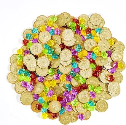 JOYIN 288 Pieces Pirate Gold Coins and Pirate Gems Jewelry Playset Pack