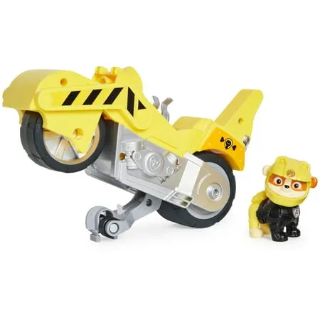 Paw Patrol , Moto Pups Rubble’s Deluxe Pull Back Motorcycle Vehicle with Wheelie Feature and Toy Figure