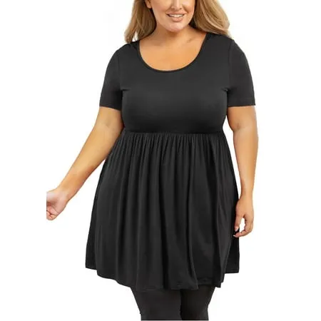 SHOWMALL Plus Size Tunic for Women Short Sleeve Scoop Neck Summer Top Black 5X Pleated Clothes Flowy Loose Maternity Babydoll T Shirt