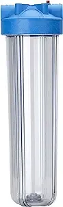 Pentair Pentek 166201 Big Clear Filter Housing, 1" NPT #20 Whole House Heavy Duty Water Filter Housing with Pressure Relief Button, 20-Inch, Blue/Clear