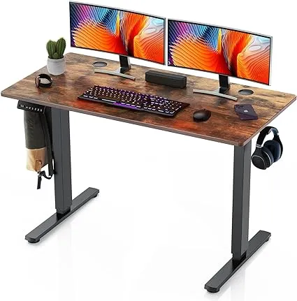 Sweetcrispy 55 x 24in Adjustable Height Electric Standing Computer Home Office Desk Ergonomic Workstation with 3 Memory Controller, 55"x24", Rustic Brown+Black