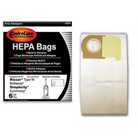 Riccar Type W and Brilliance Simplicity Synchrony HEPA Vacuum Bags 6 pk. by Envirocare