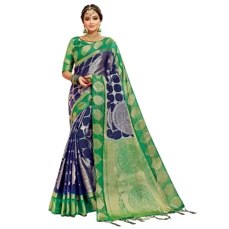 Elina fashion Sarees For Women Banarasi Art Silk l Indian Rakhi Wedding Diwali Gift Sari with Unstitched Blouse