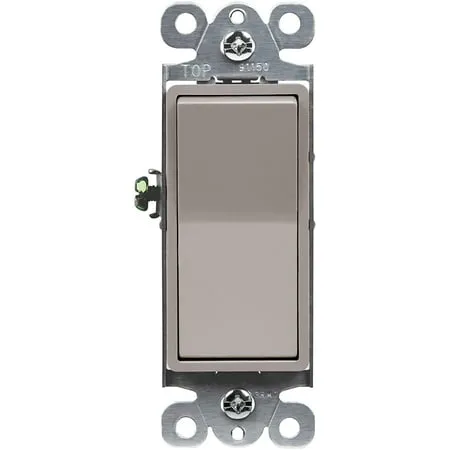 ENERLITES Elite Series Decorator Rocker Light Switch, 15A 120V/277V, Gloss Finish, Single Pole, 3 Wire, Grounding Screw, Residential Grade, UL Listed, 91150-NK, Nickel