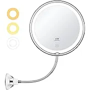 KEDSUM Lighted Makeup Mirror, 10X Magnifying Makeup Mirror with Suction Cups,, Upgraded 3 Colors & Dimming Lights, 360° Swivel Flexible Mirror, Magn