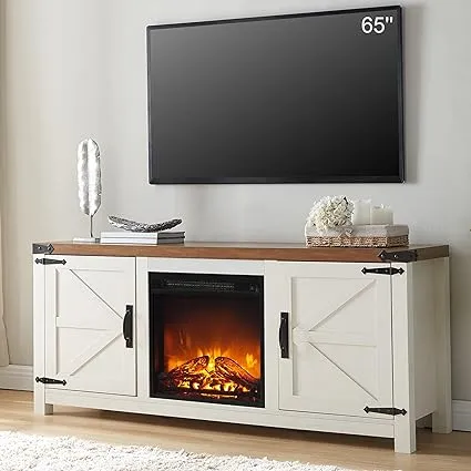 Farmhouse Electric Fireplace TV Stand 65&#034;+Tv with 18&#034; Fireplace Sliding Barn Doo