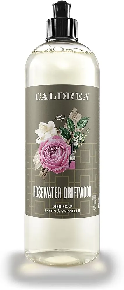 Caldrea Dish Soap, Biodegradable Dishwashing Liquid Made with Soap Bark and Aloe Vera, Rosewater Driftwood Scent, 16 oz