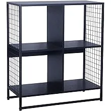 Trellis Open Storage Bookshelf, 4 Cube Black Oak, Black Metal - Industrial - Bookcases - by Household Essentials | Houzz