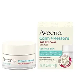 Aveeno Calm + Restore Age Renewal Anti-Aging Eye Gel, Under Eye Cream with Nourishing Oat & Cranberry Extract Visibly Improves the Look of Wrinkles & Crow's Feet, Fragrance Free, 0.5 oz