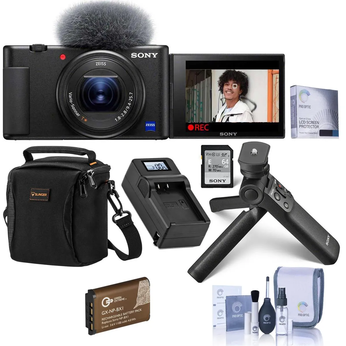 Sony  ZV-1 Digital Camera, Black with Vlogger Accessory Kit, Bag, Battery & Acc.