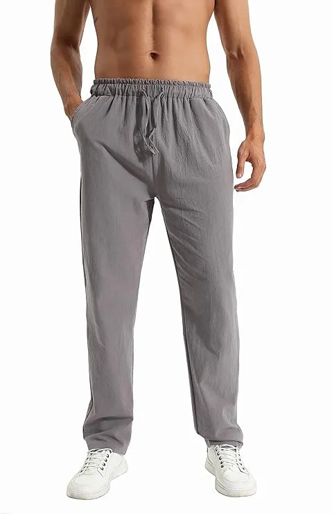 Erston Men&#039;s Linen Pants Casual Long Pants - Loose Lightweight Drawstring Yoga B