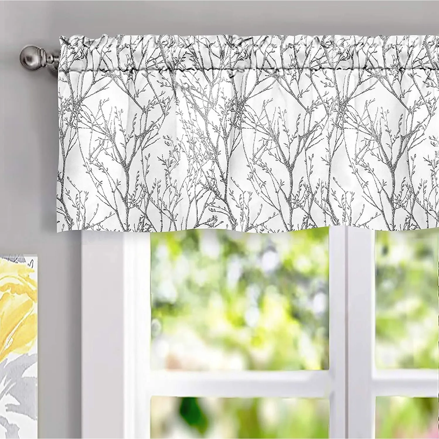 DriftAway Tree Branch Abstract Ink Printing Lined Thermal Insulated Window Curtain Valance Rod Pocket Single 52 x 14