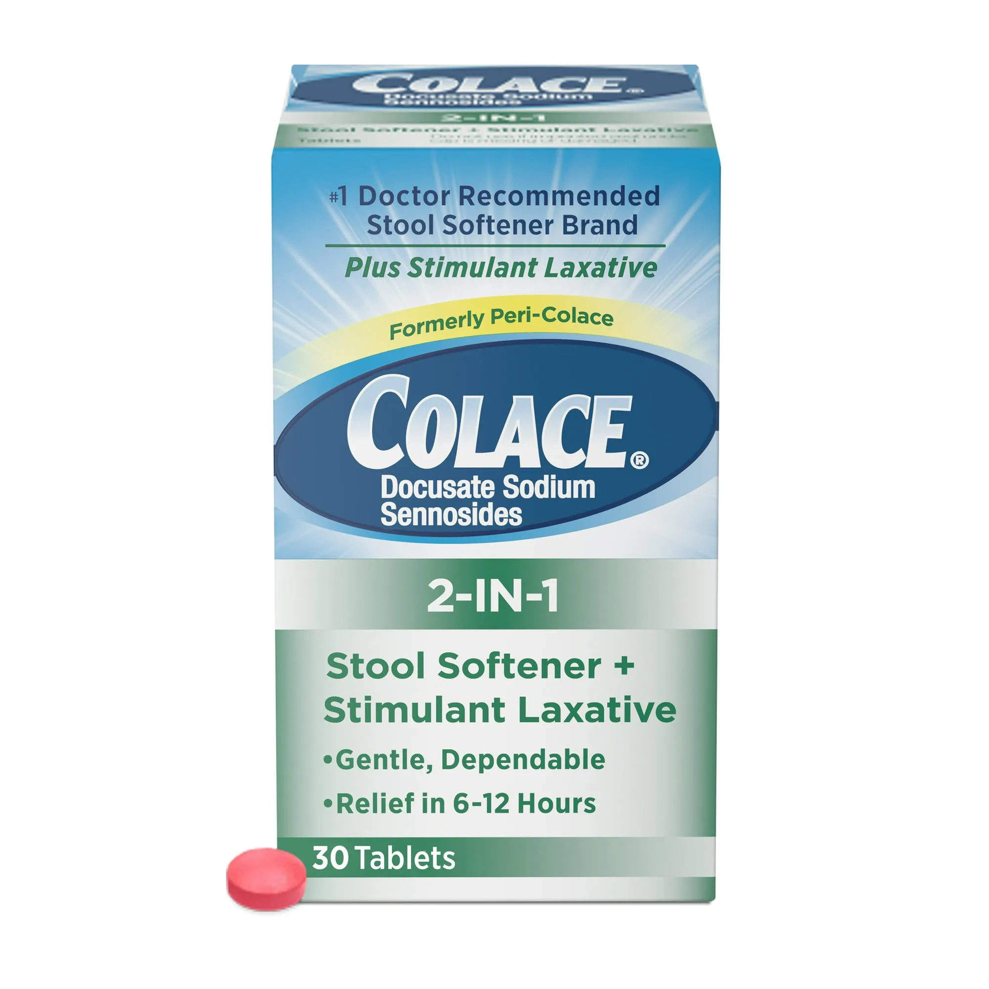 Colace 2 in 1 Stool Softener Stimulant Laxative Tablets