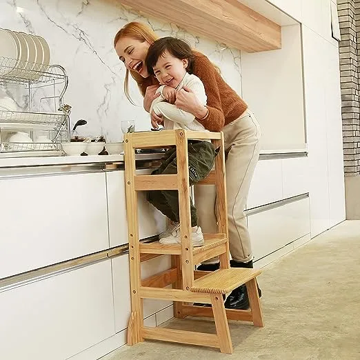 SDADI Adjustable Height Kitchen Step Stool,Kids Learning Stool,Mothers' Helper LT05N Natural