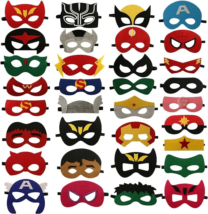 TEEHOME Superhero Masks Party Favors for Kid (33 Packs) Felt and Elastic - Superheroes Birthday Party Masks with 33 Different Types for ChildrenTEEHOME Superhero Masks Party Favors for Kid (33 Packs) Felt and Elastic - Superheroes Birthday Party Masks wi