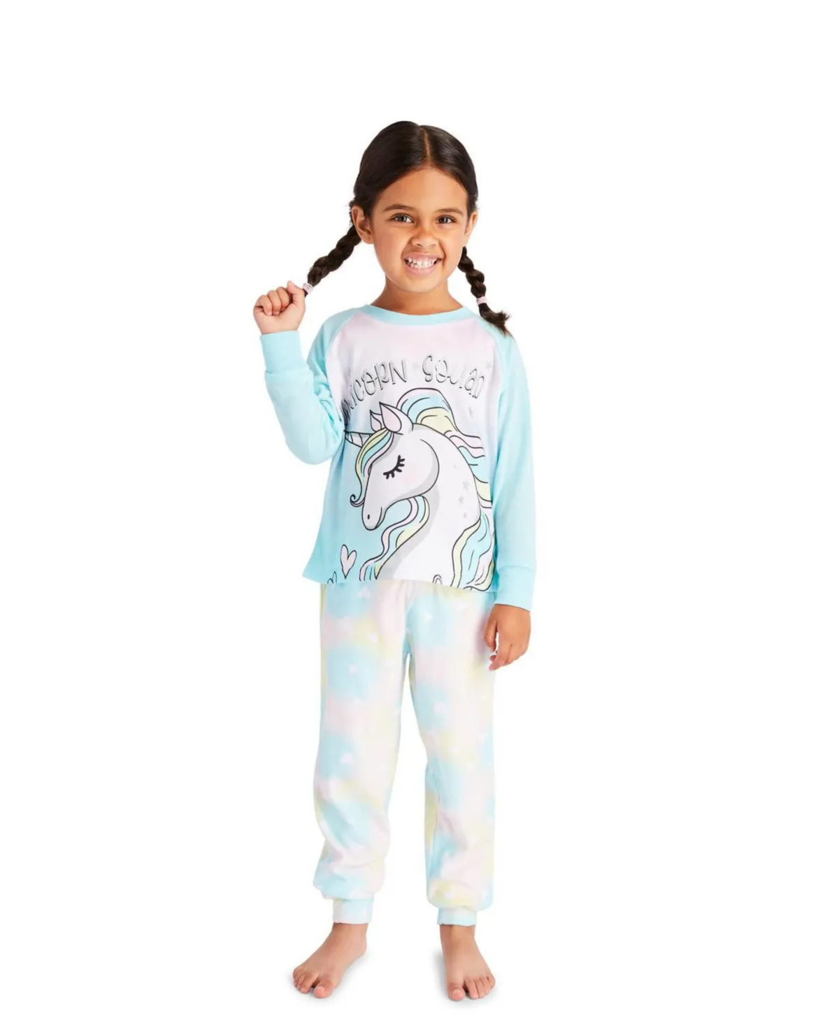 Toddler Girls 4-Piece Mix n Match Long Sleeve Top and Jogger Pants Waffle Pajama Set