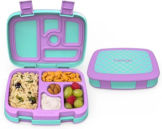 Bentgo® Kids Prints Leak-Proof, 5-Compartment Bento-Style Kids Lunch Box - Ideal Portion Sizes for Ages 3 to 7 - BPA-Free, Dishwasher Safe, Food-Safe Materials (Mermaid Scales) 