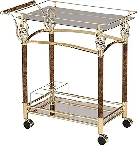 ACME Furniture AC-98002 Serving cart, 16"D x 29"W x 31"H, Golden Plated & Clear Glass - Tempered