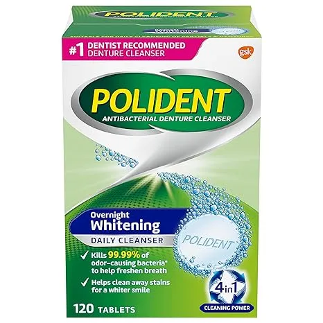 Polident Denture Cleanser, Overnight Whitening - 120 Tablets