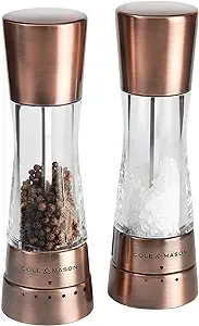 Cole & Mason Derwent Salt & Pepper Mill Gift Set - Salt and Pepper Grinders - Refillable Seasoning and Spice Tools - Adjustable Salt and Peppercorn Grinder Settings - Copper