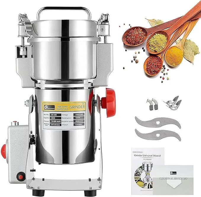 CGOLDENWALL 300g Open-Cover-Stop Protection 1500W Electric Grain Grinder 28000RPM ...