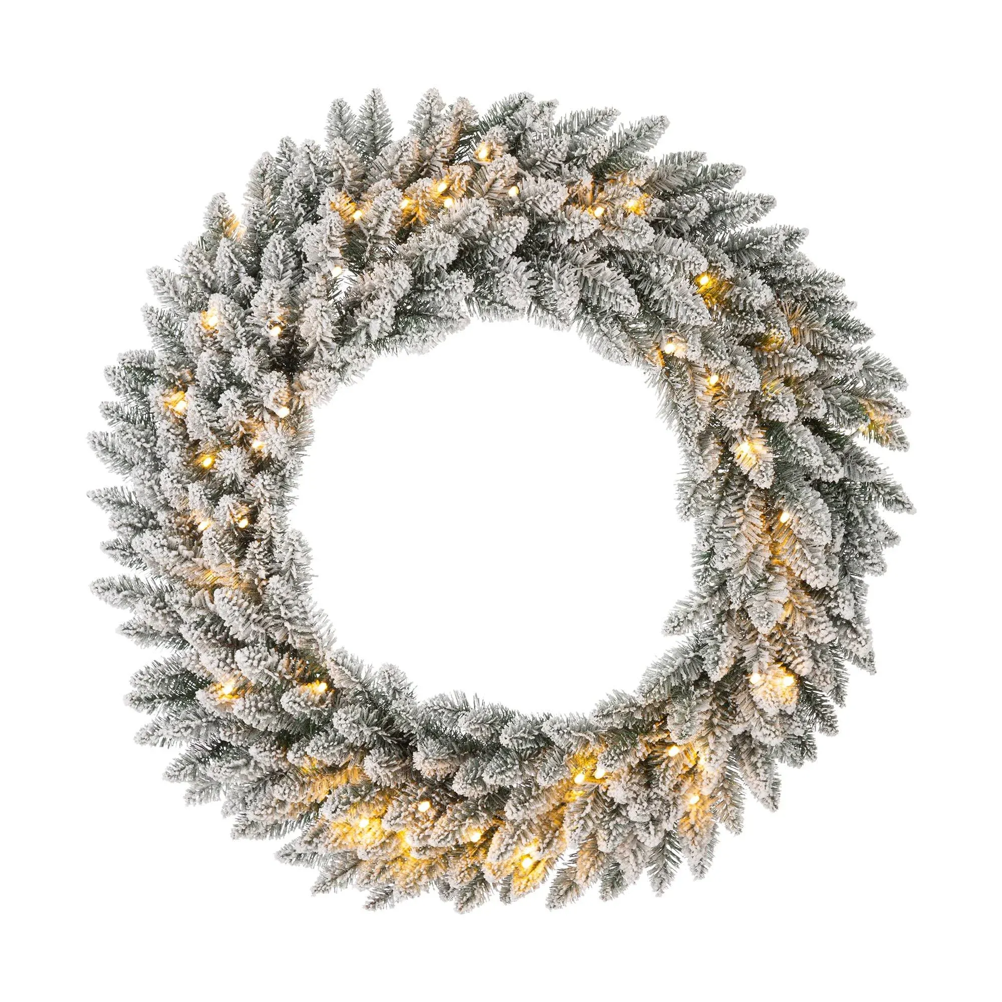 Glitzhome® 36" Pre-Lit Snow Flocked Christmas Wreath, Warm White Lights