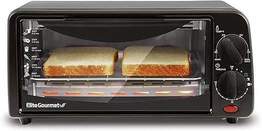 Elite Gourmet 2-Slice Toaster Oven Plastic,Aluminum,Glass Black