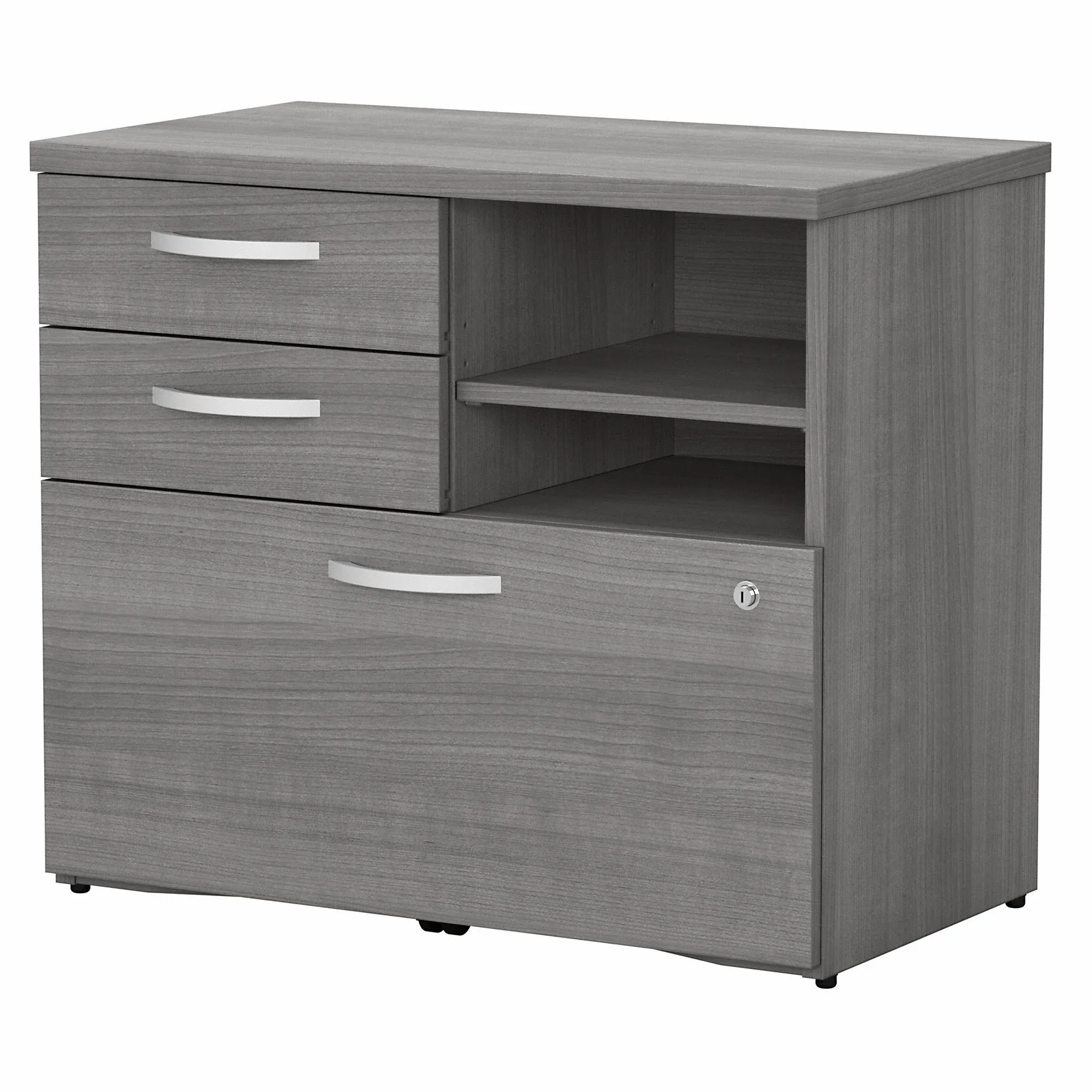 Bush Business Furniture Studio C Office Storage Cabinet with Drawers and Shelves - Platinum Gray