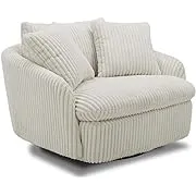 Boomer Fabric Upholstered Swivel Chair with 2 Toss Pillows - Ivory